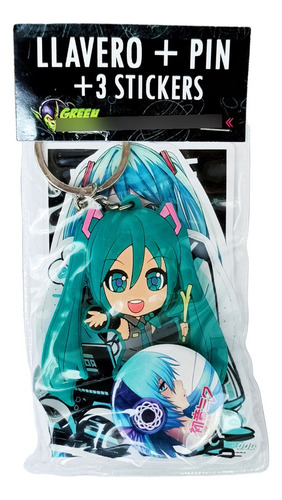 Pack De Llavero + Pin + Stickers Anime Hatsune Miku Vocaloid