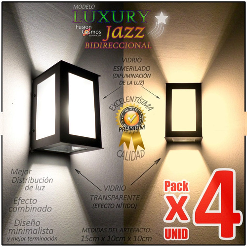 Aplique Difusor Bidireccional Pared Exterior Apto Luz Led X4