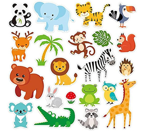 20 Pcs Jungle Animals Thick Gel Clings Winter Safari Window