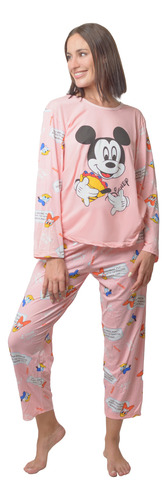 Set 2 Piezas Pantalón Camiseta Pijama De Mujer Estampada Sal