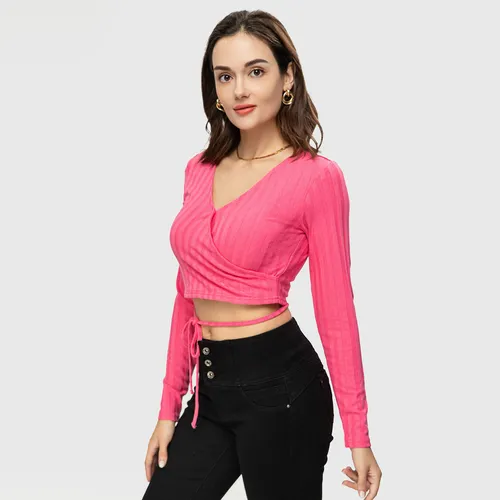 Polera Cruzada Cropped Con Amarra Rosa Mujer Fashion s Park