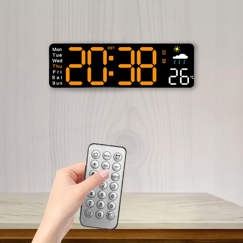 Reloj De Pared Led, Reloj De Pared Digital Negro Y Naranja