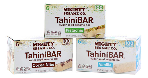 Mighty Sesame Tahinibars, Paquete Variado (18 Barras) | 6 Pi