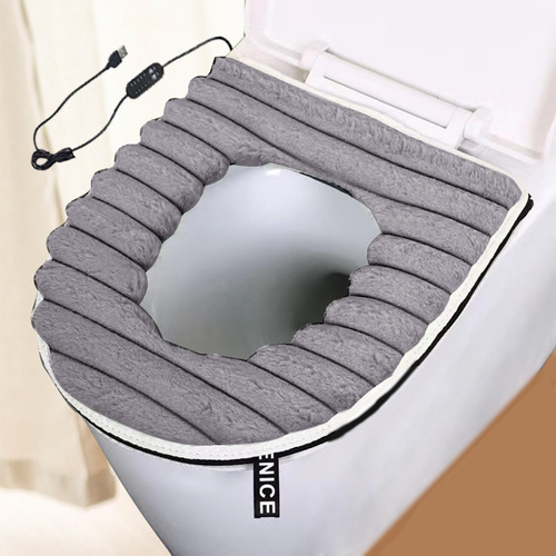 Funda De Asiento De Inodoro Calefaccionada Usb Felpa Suave Gris Nombre Del Diseño