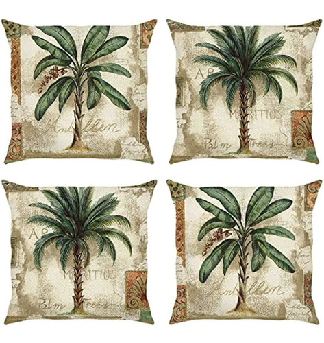 Bonhause Tropical Palm Tree Throw Pillow Covers 18 X 18 Inch