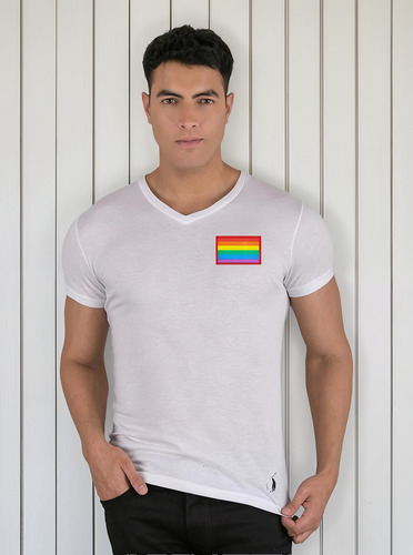 Playera Cuello V Henley Bandera Lgbt Moda Pride Arco Iris Bo