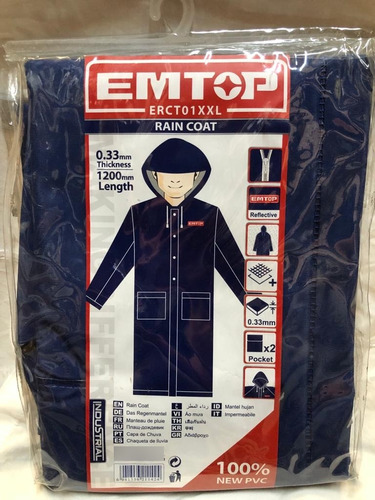 Piloto Capa Poncho Para Lluvia Azul 1.2m Pvc Emtop Talle Xxl