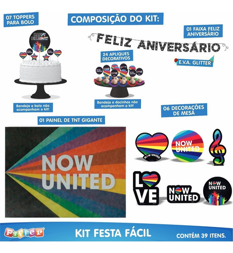 Imagem 2 de 9 de Kit Festa Fácil Now United - Decoração De Aniversário