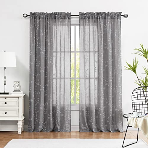 Cortinas Traslúcidas Con Estampado De Flores De Rosa Y Botán