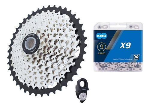 Pack Piñon Cassette 9v 11-42 Con Extensor + Cadena Kmc 9v