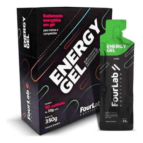 Gel De Carboidrato Energy Gel Caixa 10 Sachês - Fourlab Sabor Limão