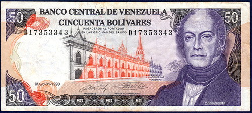 Billete 50 Bolívares D8 Mayo 31 1990 Andrés Bello