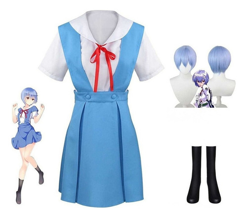 Neon Genesis Evangelion Eva Cosplay Uniforme Escolar+peluca