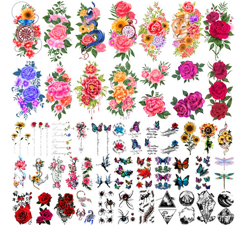 Yazhiji 49 Sheets Temporary Tattoos For Women And Men 3d Ex.