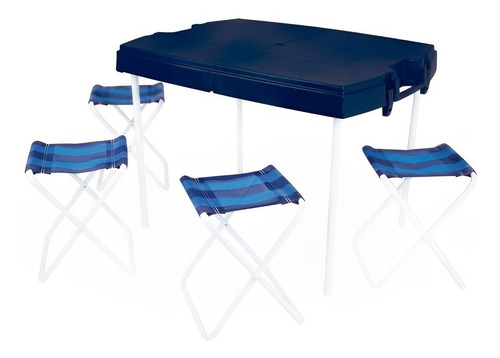 Mesa Prática Dobrável Camping Maleta + 4 Banquetas - Mor