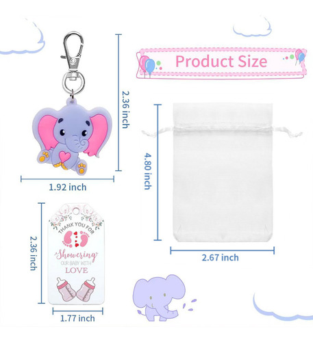 Juego De 60 Accesorios De Llavero Con Diseño De Elefante Par