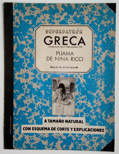 Molde Greca Patrón Pijama Nina Ricci Esquema Corte Tallas