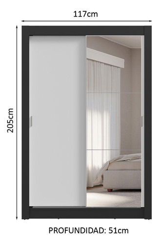 Ropero Closet Madesa Vivare Plus 2 Puertas 1 Espejo Nb Color Negro/Blanco