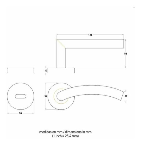 Imagen 2 de 4 de Manija Picaporte Acero Inoxidable Oval C/bocallaves Puerta