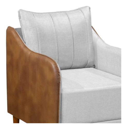 Cadeira Poltrona Sofa Sala de Estar Corano Nozes e Linho com Almofada Pés Palito Castanho Arkell