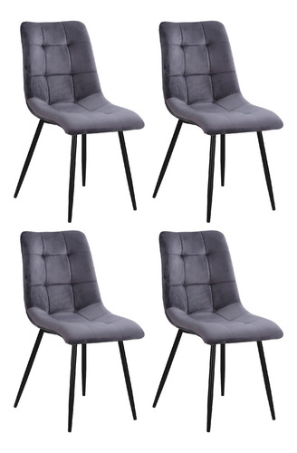 Silla Living Comedor Cocina Set X4 Tapizada Niviko Reforzada Estructura De La Silla Negro Asiento Gris Oscuro Diseño De La Tela Velvet