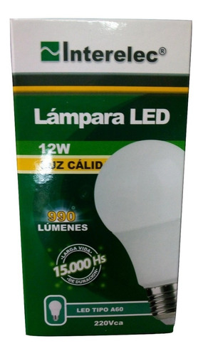 Lampara Led 12w 220v E27 Calida 15.000hs 990lm Interelec