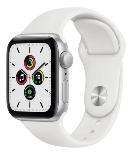 Imagem 1 de 9 de Apple Watch SE (GPS, 40mm) - Caixa de alumínio galactic silver - Pulseira esportiva Branco