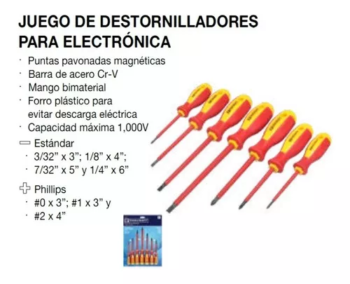 Juego 7 pzas destornilladores electricista 1000v