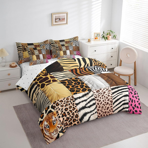 Feelyou Juego De Edredón De Leopardo Con Sábanas King Size 7