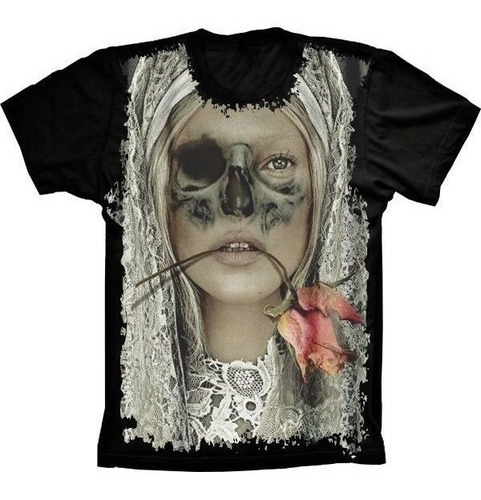 Camiseta Estilosa 3d Fullprint - Skull Caveira Mulher Mouth