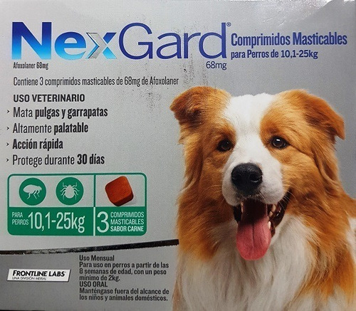 Nexgard Antipulga Antigarrapata  Perros  De 10 - 25kg X3 Tab