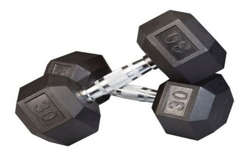 Par De Mancuernas De 30 Lb Hexagonal Acero Neopreno Gimnasio Color Negro Y Cromo