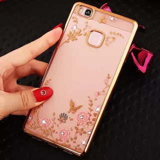 Case Tpu Lujo Huawei P9 Lite Diseño Flores Diamantes