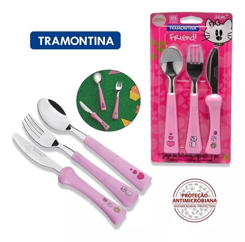 Talheres Garfo Faca Colher Infantil Baby Friends Tramontina