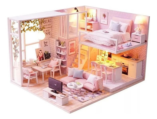 Casa De Muñecas De Ensamblaje En Miniatura Con Luces, Set