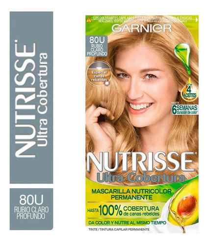 Tintura Garnier Nutrisse Ult Cobertura Coloracion Permanente Tono 80 Rubio Claro Profundo