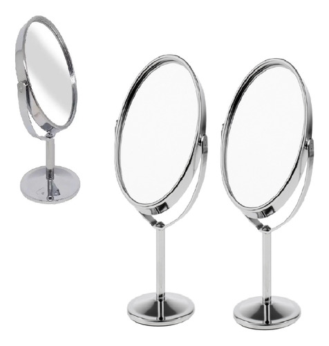 2 Espelhos De Mesa Oval Giratório Dupla Face Aumento Zoom P