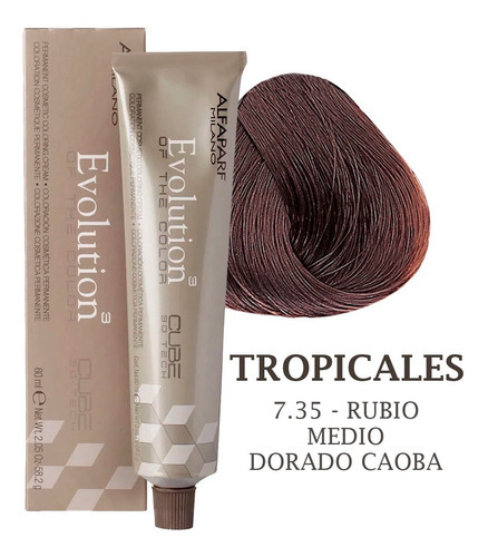 Tinte Para Cabello Alfaparf Evolution 60gr + Peroxido 20vol Tono 7.35 - Rubio Medio Dorado Caoba
