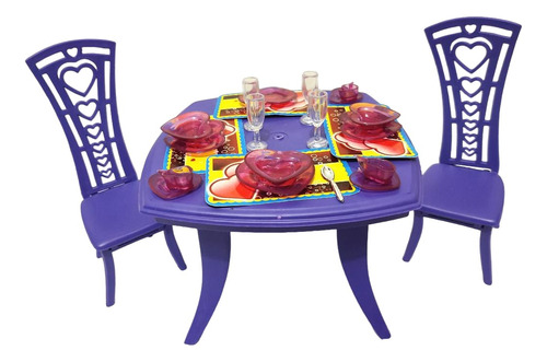 Comedor Para Muñeca Con Mesa, 4 Sillas + Vajilla, 45pz!