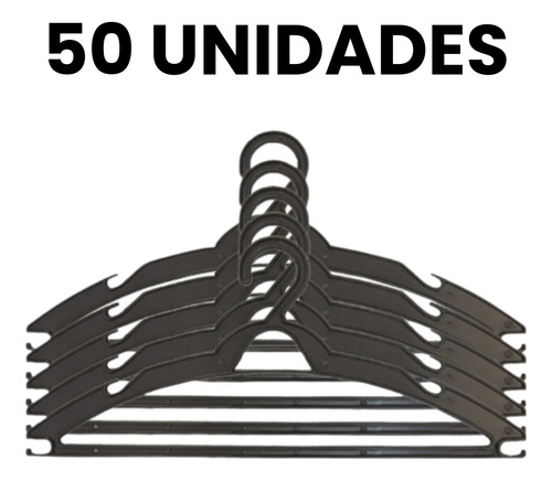Cabide Adulto Kit 50 Unidades Preto Alça Para Roupas