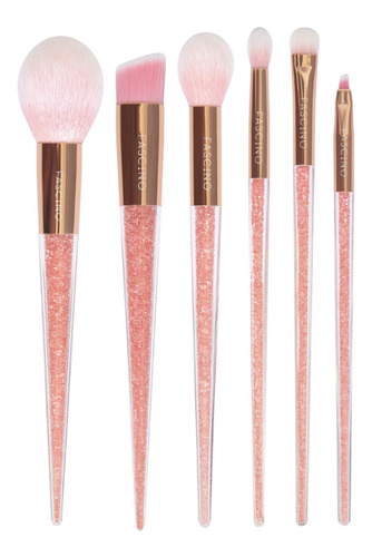 Imagen 1 de 10 de Set 6 Brochas Y Pinceles De Maquillaje Glitter Fascino