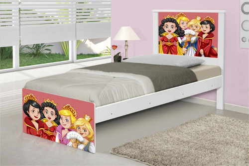 Cama Solteiro Adesivada Princesas Medievais Com Colchão Cor Branco