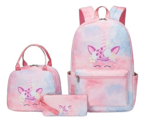 3 Pcs Mochila De Mujer Con Unicornio Repelente Al Agua+ [u]