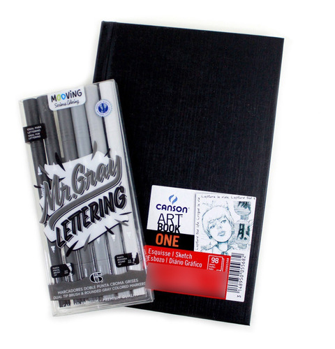 Libreta Artbook One Canson + Set 6 Marcador Gris Brush Doble