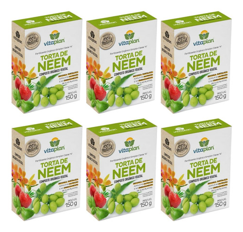 6 Torta Vegetal De Neem Composto Pó De Neem 150g Vitaplan