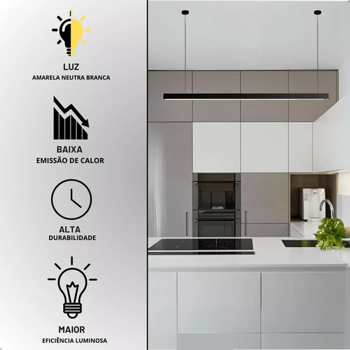 Pendente Luminária Linear Led Teto Moderno Luxuoso Sala Hall