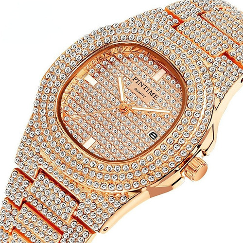 Reloj Con Calendario Luminoso Pintime Diamond Color Del Fondo Rose Gold