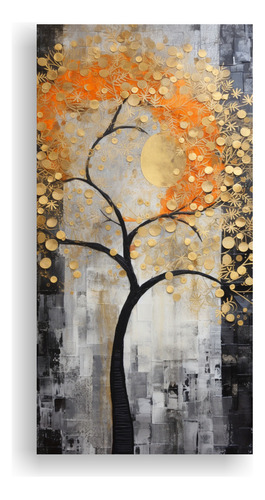 20x40cm Pintura Mural De Árbol En Naranja Y Plata Flores