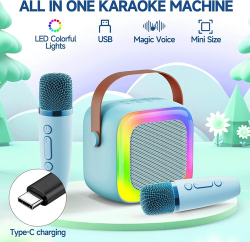 Altavoz Bluetooth Portátil Con 2 Micrófonos Para Karaoke Led