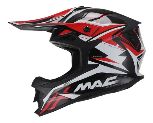 Casco Cross Mac Virtus Solid Negro Rojo Blanco  Mr Ituzaingo